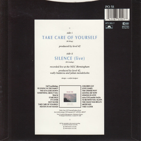 Level 42 - Take Care Of Yourself - Used Vinyl Record 7" image 2