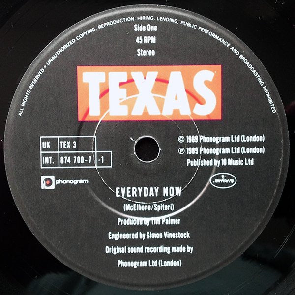 Texas - Everyday Now - Used Vinyl Record 7" image 7