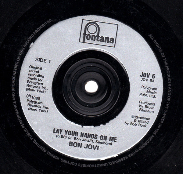Bon Jovi - Lay Your Hands On Me - Used Vinyl Record 7" image 3