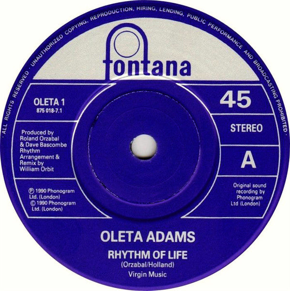 Oleta Adams - Rhythm Of Life - Used Vinyl Record 7" image 7