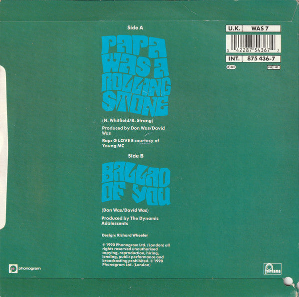 Was - Papa  A Rolling Stone - Used Vinyl Record 7" image 2