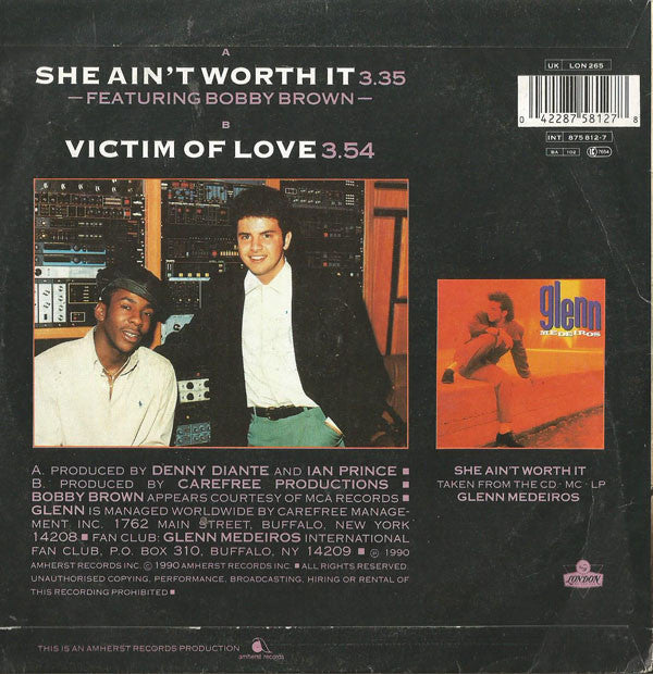 Glenn Medeiros - She Ain't Worth It - Used Vinyl Record 7" image 2