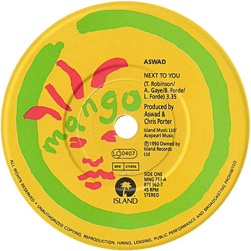 Aswad - Next To You - Used Vinyl Record 7" image 7