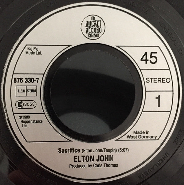 Elton John - Sacrifice - Used Vinyl Record 7" image 5