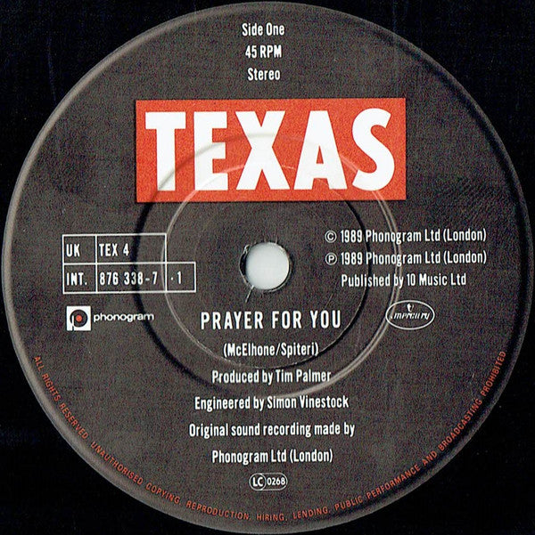 Texas - Prayer For You - Used Vinyl Record 7" image 7