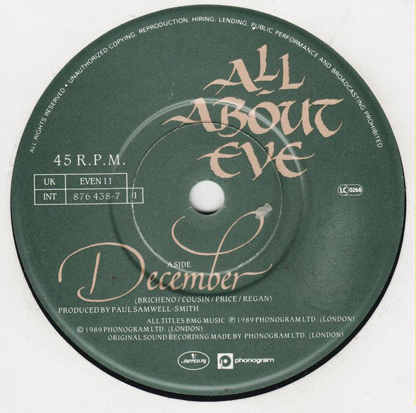 All About Eve - December - Used Vinyl Record 7" image 7