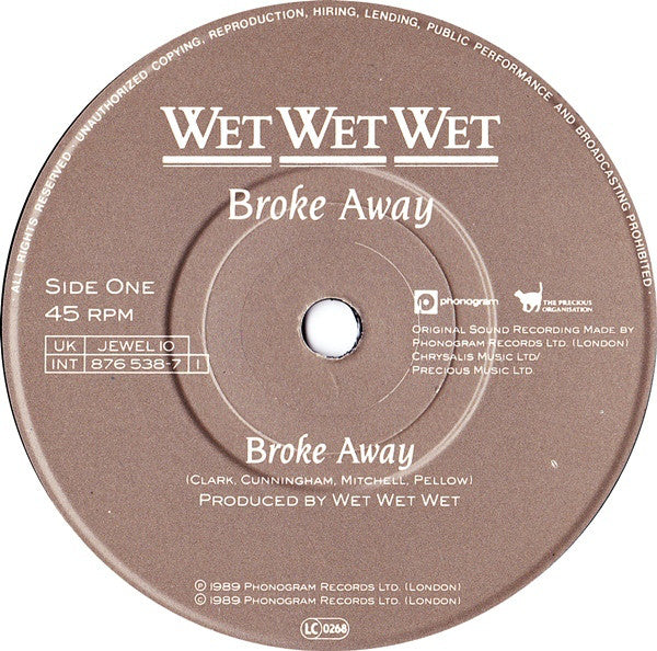 Wet Wet Wet - Broke Away - Used Vinyl Record 7" image 3