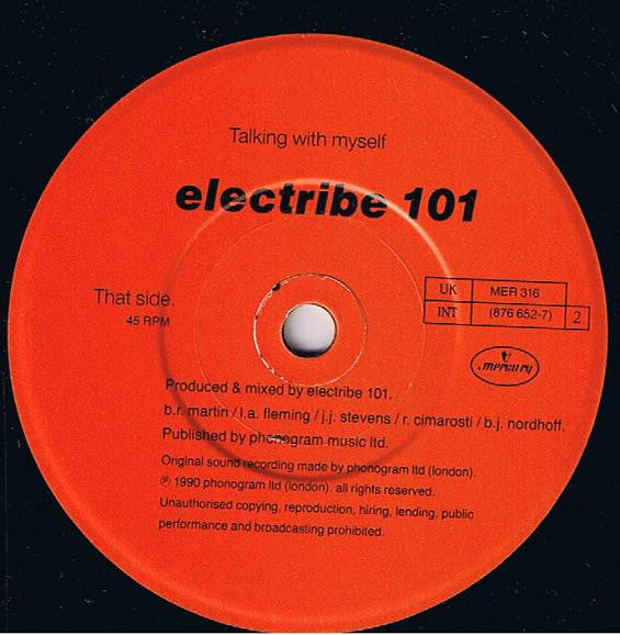 Electribe 101 - Talking With Myself - Used Vinyl Record 7" image 4