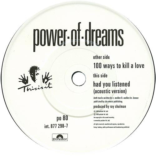 Power Of Dreams - 100 Ways To Kill A Love - Used Vinyl Record 7" image 4