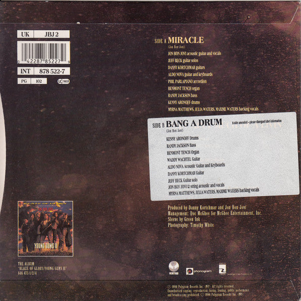 Jon Bon Jovi - Miracle - Used Vinyl Record 7" image 2
