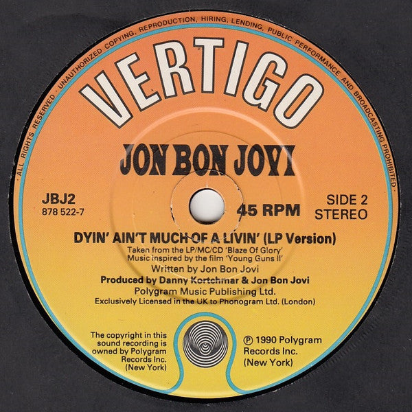 Jon Bon Jovi - Miracle - Used Vinyl Record 7" image 4