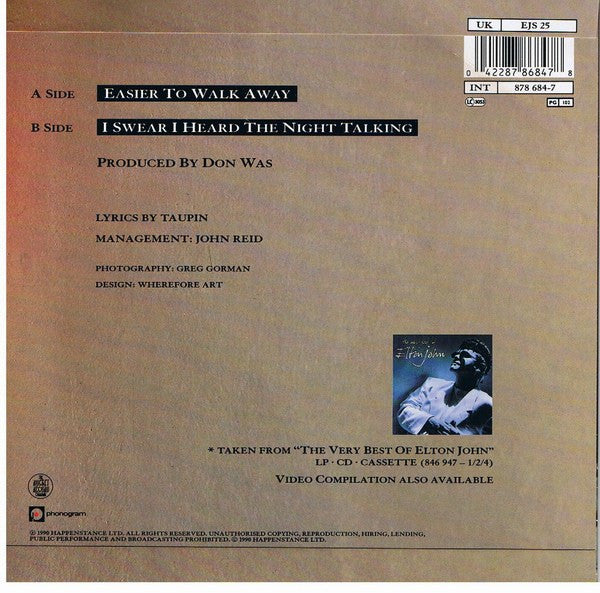 Elton John - Easier To Walk Away - Used Vinyl Record 7" image 6