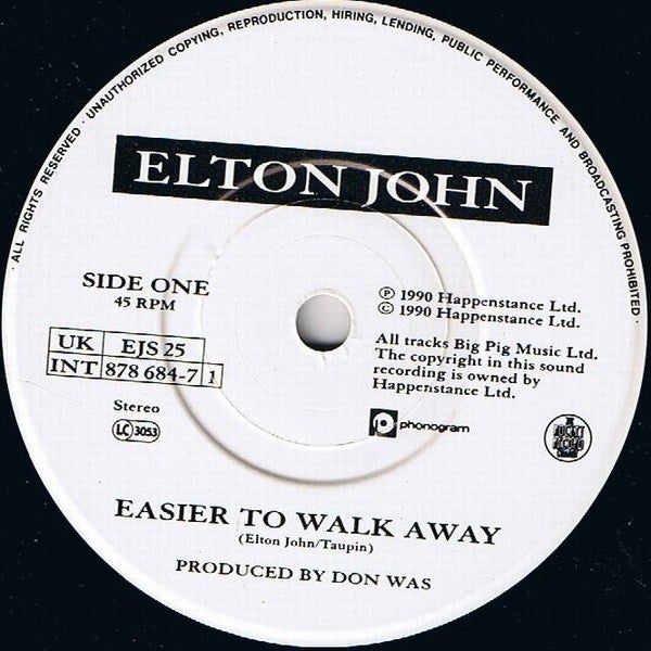 Elton John - Easier To Walk Away - Used Vinyl Record 7" image 7