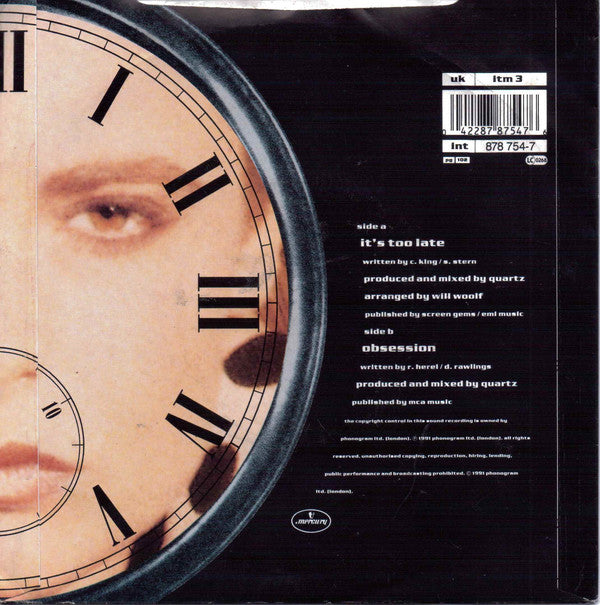 Quartz - It's Too Late - Used Vinyl Record 7" image 2