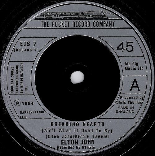 Elton John - Breaking Hearts - Used Vinyl Record 7" image 7