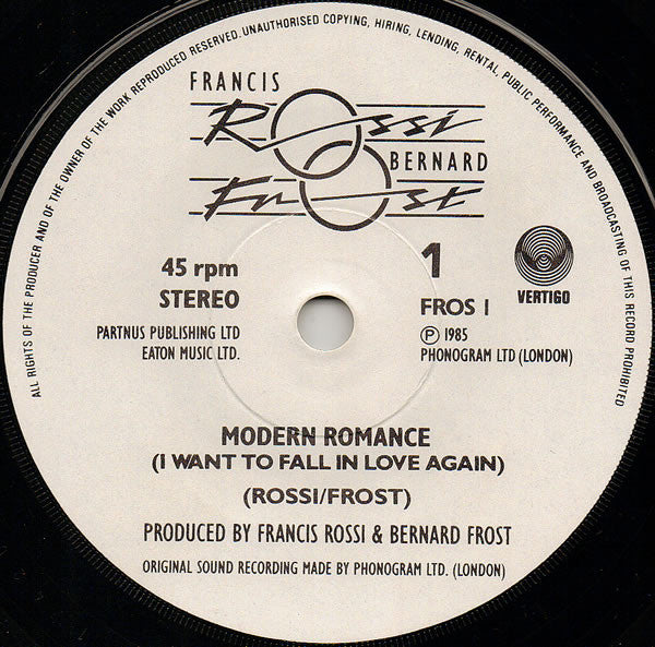 Francis Rossi - Modern Romance - Used Vinyl Record 7" image 7