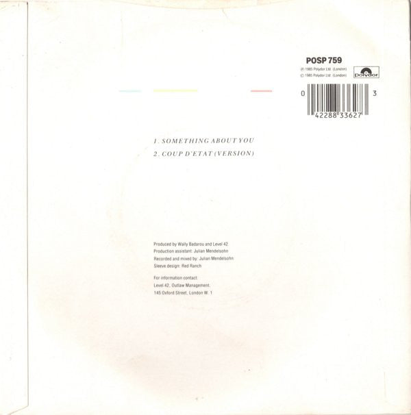 Level 42 - Something About You - Used Vinyl Record 7" image 2