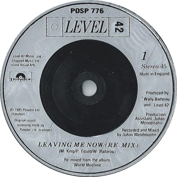 Level 42 - Leaving Me Now - Used Vinyl Record 7" image 3