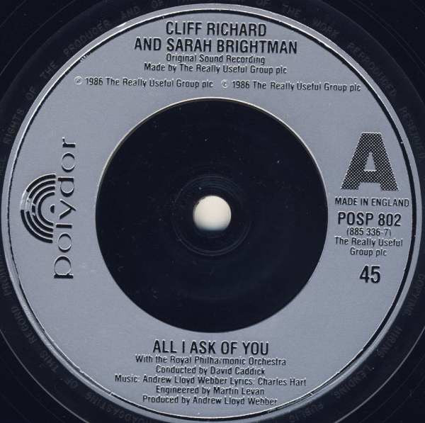 Cliff Richard - All I Ask Of You - Used Vinyl Record 7" image 7