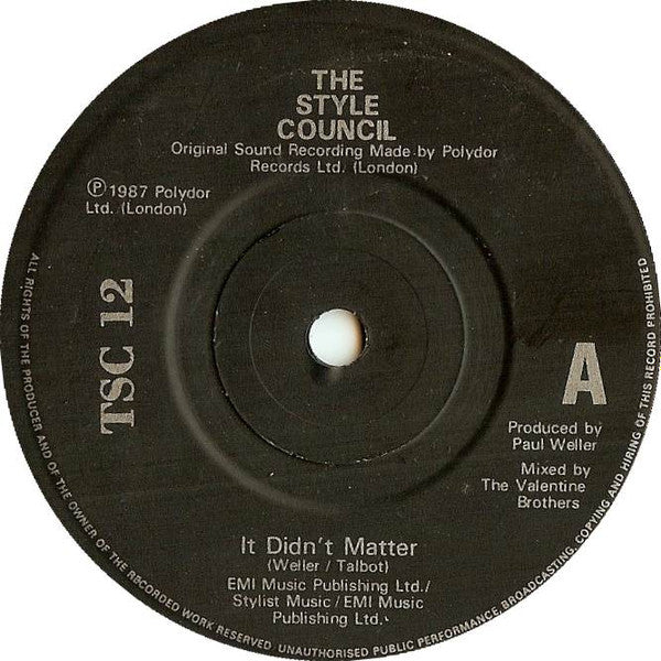 Style Council - It Didn't Matter - Used Vinyl Record 7" image 1