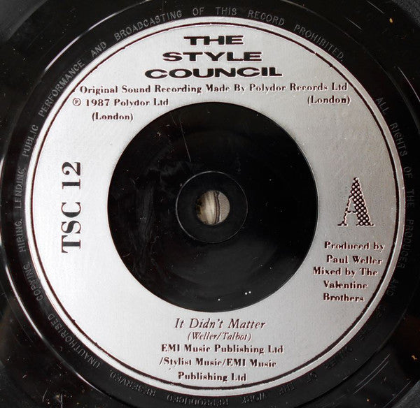 Style Council - It Didn't Matter - Used Vinyl Record 7" image 3