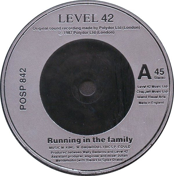 Level 42 - Running In The Family - Used Vinyl Record 7" image 3