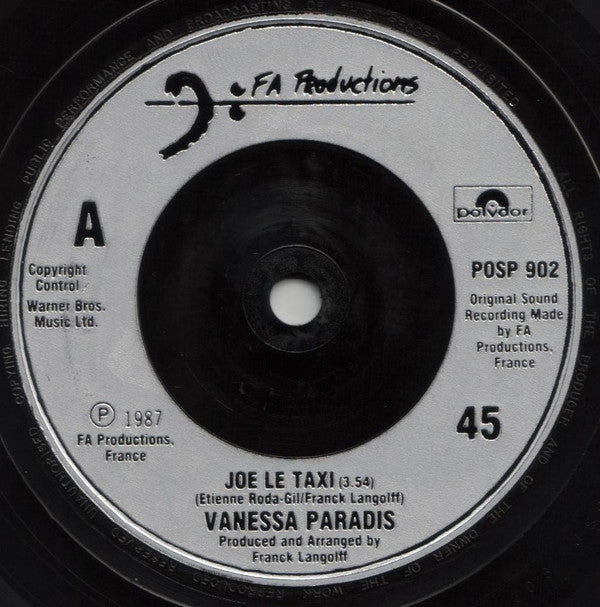 Vanessa Paradis - Joe Le Taxi - Used Vinyl Record 7" image 3