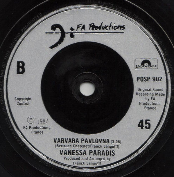 Vanessa Paradis - Joe Le Taxi - Used Vinyl Record 7" image 4