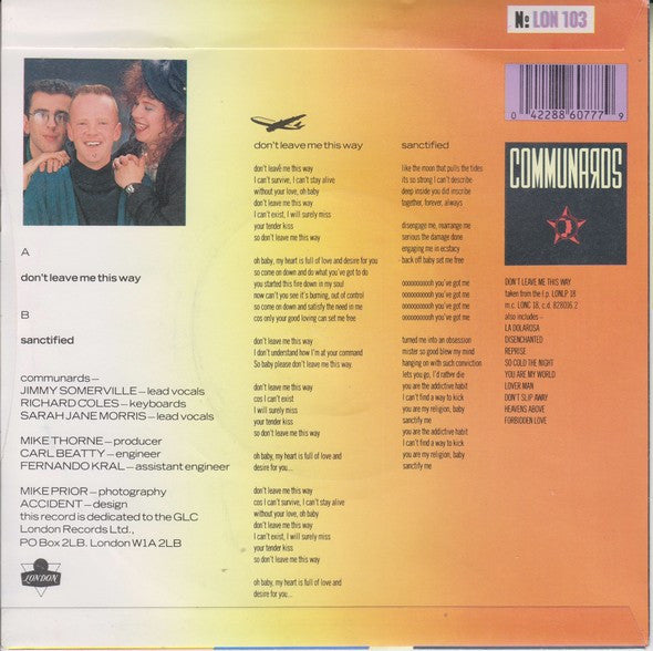 Communards - Don't Leave Me This Way - Used Vinyl Record 7" image 6