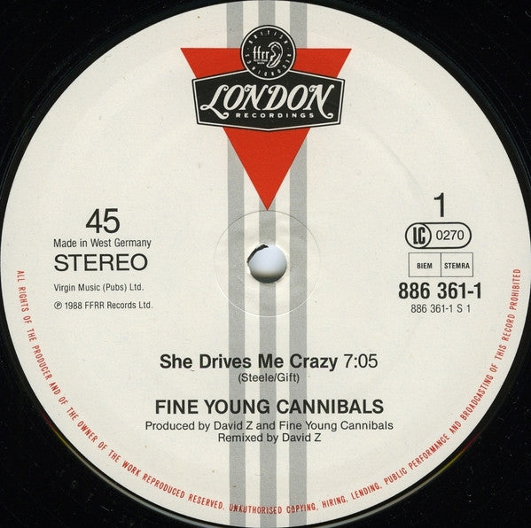 Fine Young Cannibals - She Drives Me Crazy - Used Vinyl Record 12" image 3