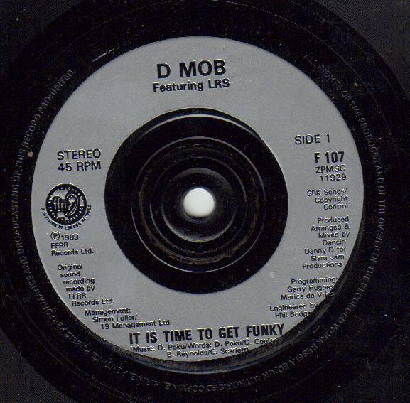 D Mob - It Is Time To Get Funky - Used Vinyl Record 7" image 3