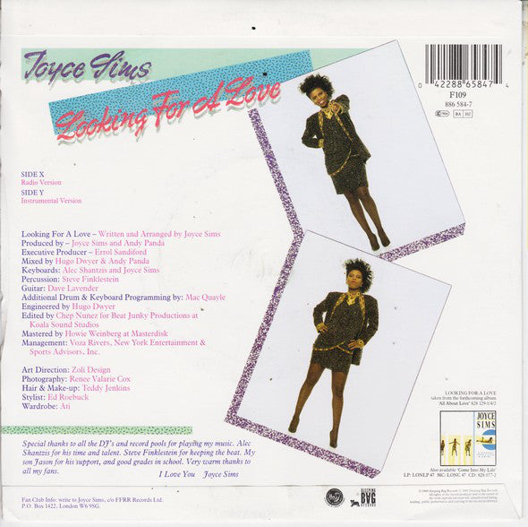 Joyce Sims - Looking For A Love - Used Vinyl Record 7" image 2