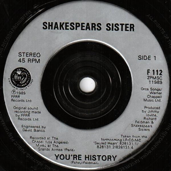 Shakespear's Sister - You're History - Used Vinyl Record 7" image 3