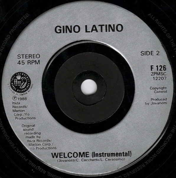 Gino Latino - Welcome - Used Vinyl Record 7" image 4
