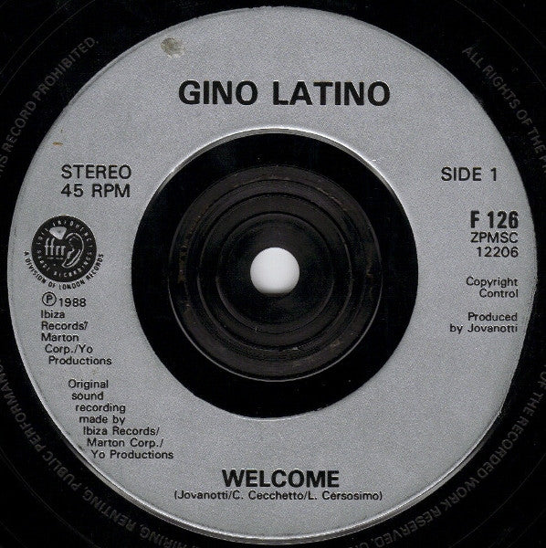 Gino Latino - Welcome - Used Vinyl Record 7" image 7