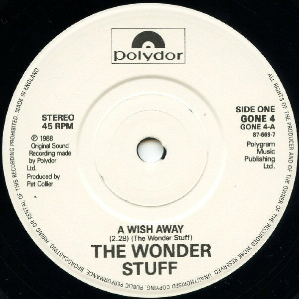 Wonder Stuff - A Wish Away - Used Vinyl Record 7" image 3