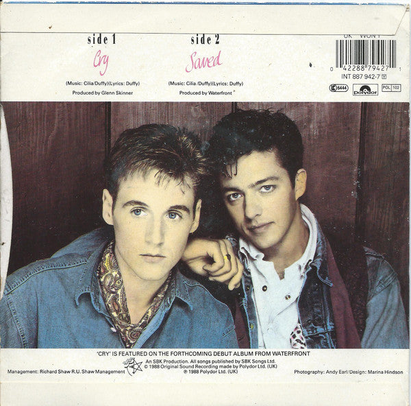 Waterfront - Cry - Used Vinyl Record 7" image 2