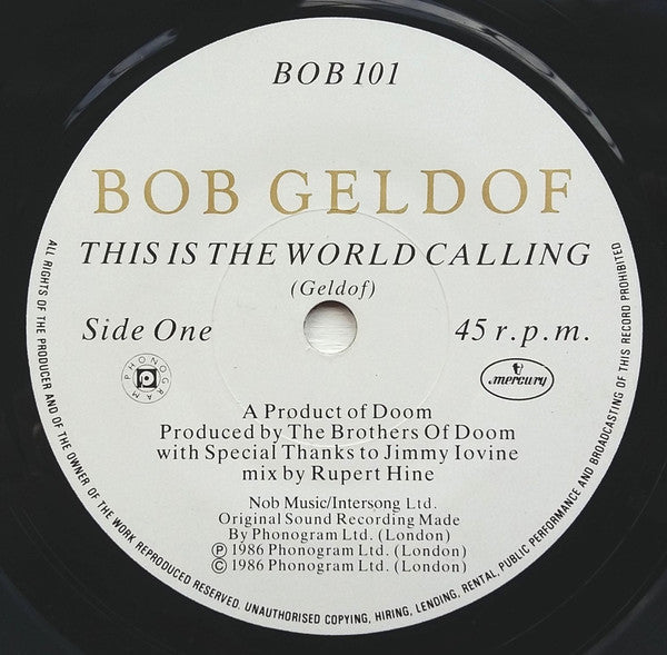 Bob Geldof - This Is The World Calling - Used Vinyl Record 7" image 7