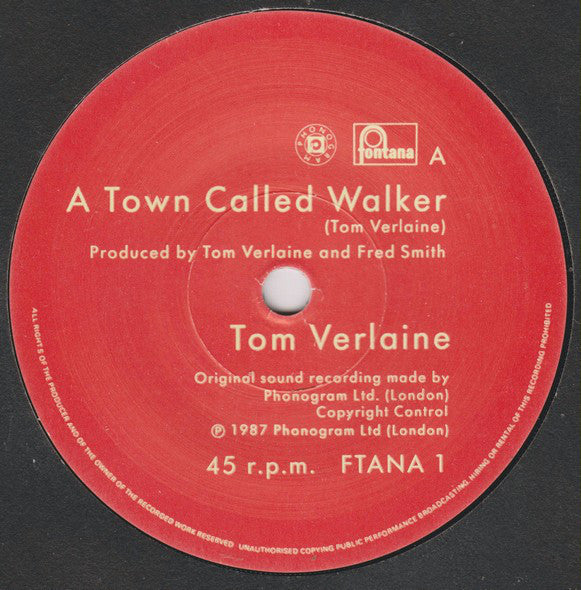 Tom Verlaine - A Town Called Walker - Used Vinyl Record 7" image 3