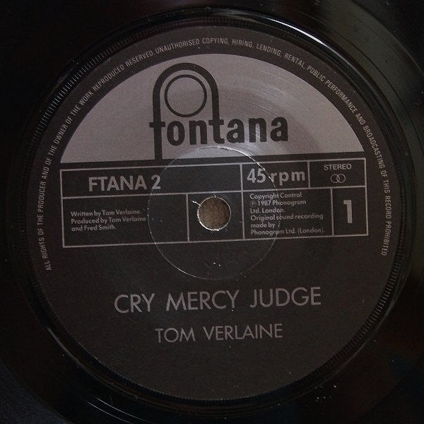 Tom Verlaine - Cry Mercy Judge - Used Vinyl Record 7" image 7