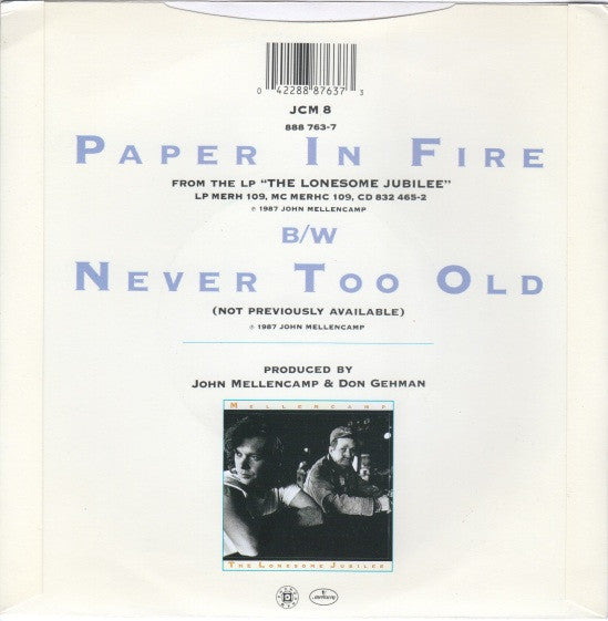 John Cougar Mellenca - Paper In Fire - Used Vinyl Record 7" image 2