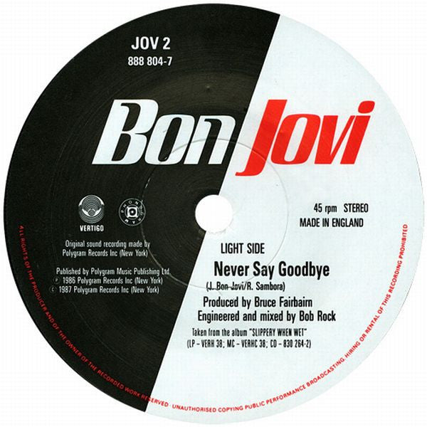 Bon Jovi - Never Say Goodbye - Used Vinyl Record 7" image 8
