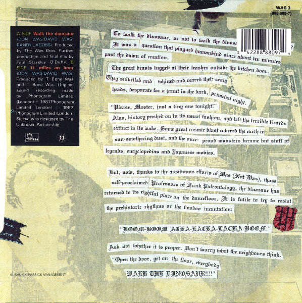 Was - Walk The Dinosaur - Used Vinyl Record 7" image 2
