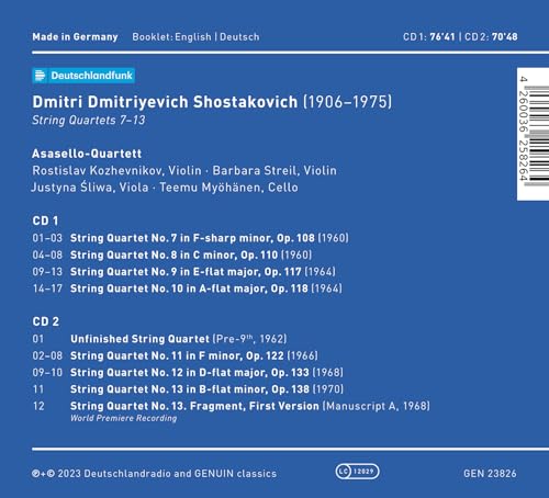 ASASELLO QUARTETT - SHOSTAKOVICH - STRING QRT 7-13 - CD image 2