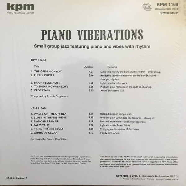 Francis Coppieters - Piano Viberations - Vinyl Record image 2