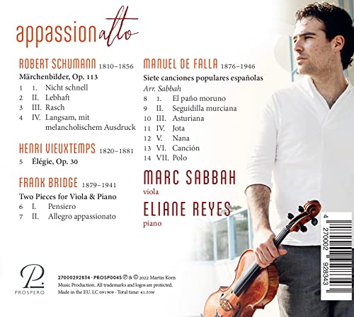 AppassionAlto; Bridge, De Falla, Schumann & Vieuxtemps - CD image 2