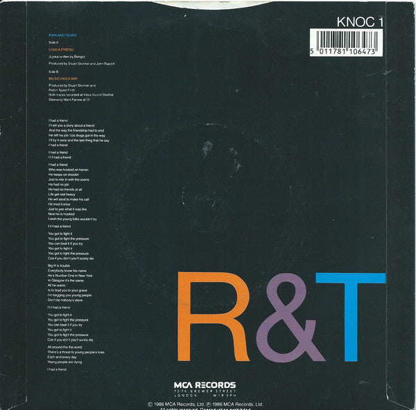 Rain & Tears - I Had A Friend - Used Vinyl Record 7" image 2