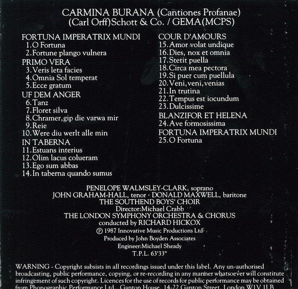 Carl Orff - Carmina Burana - Used CD image 3