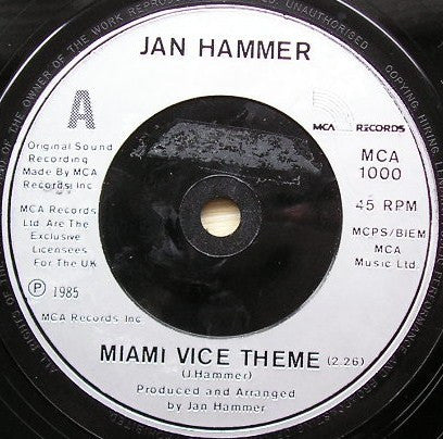 Jan Hammer - Miami Vice Theme - Used Vinyl Record 7" image 3