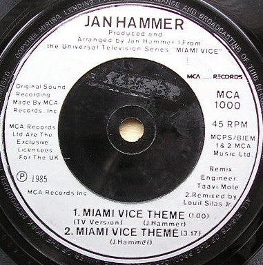 Jan Hammer - Miami Vice Theme - Used Vinyl Record 7" image 4